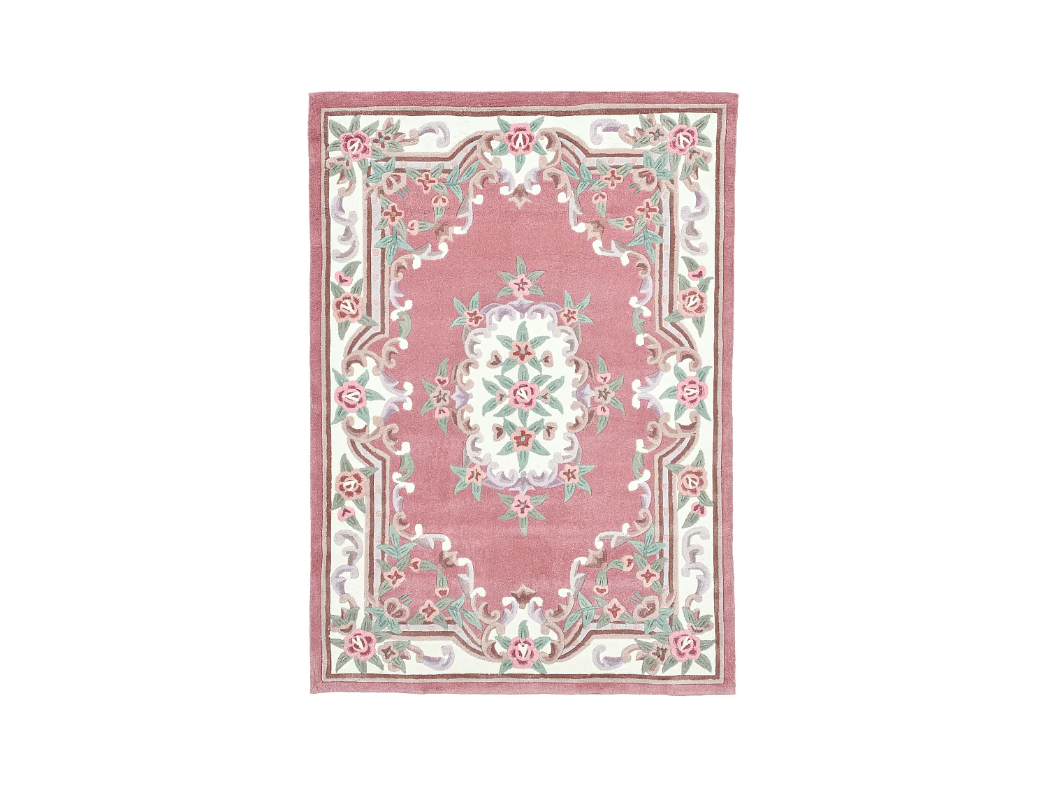 Handgetufteter Teppich mit Bordüre im Aubusson Design 90x160 cm Rose Ming