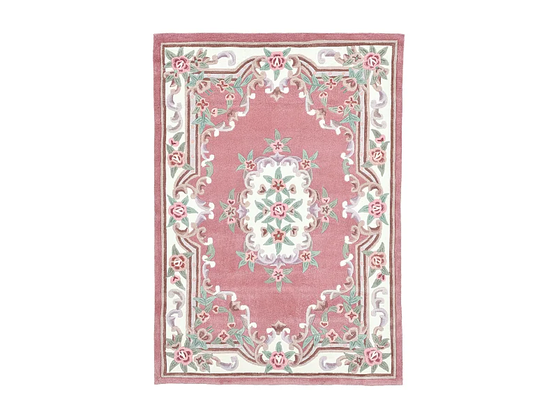Tapis tufté à la main avec bordure, style Aubusson  90x160 cm rose Ming