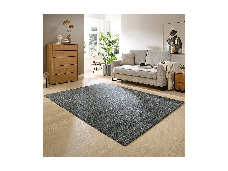 Handgewebter UNI Wollteppich 250x300 cm Anthrazit Pure