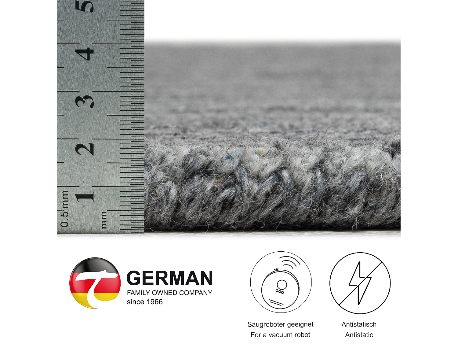 Tapis en laine UNI tissé à la main 250x300 cm anthracite Pure