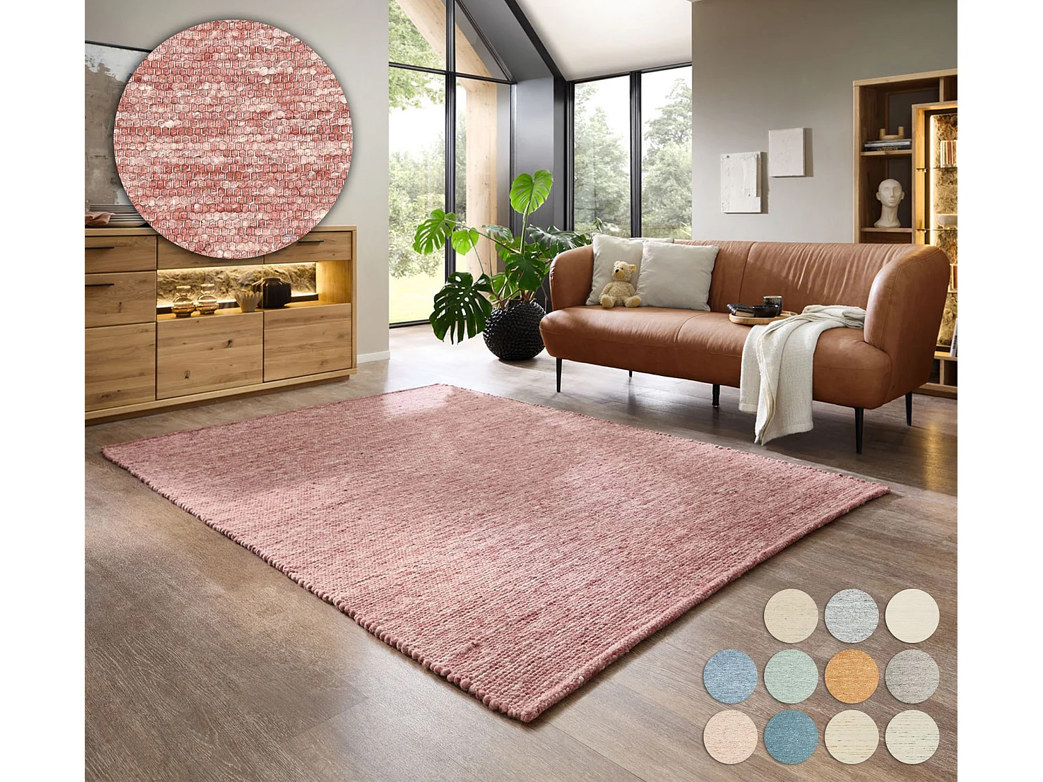 Handgewebter wendbarer Wollteppich 190x290 cm Rot Alpen