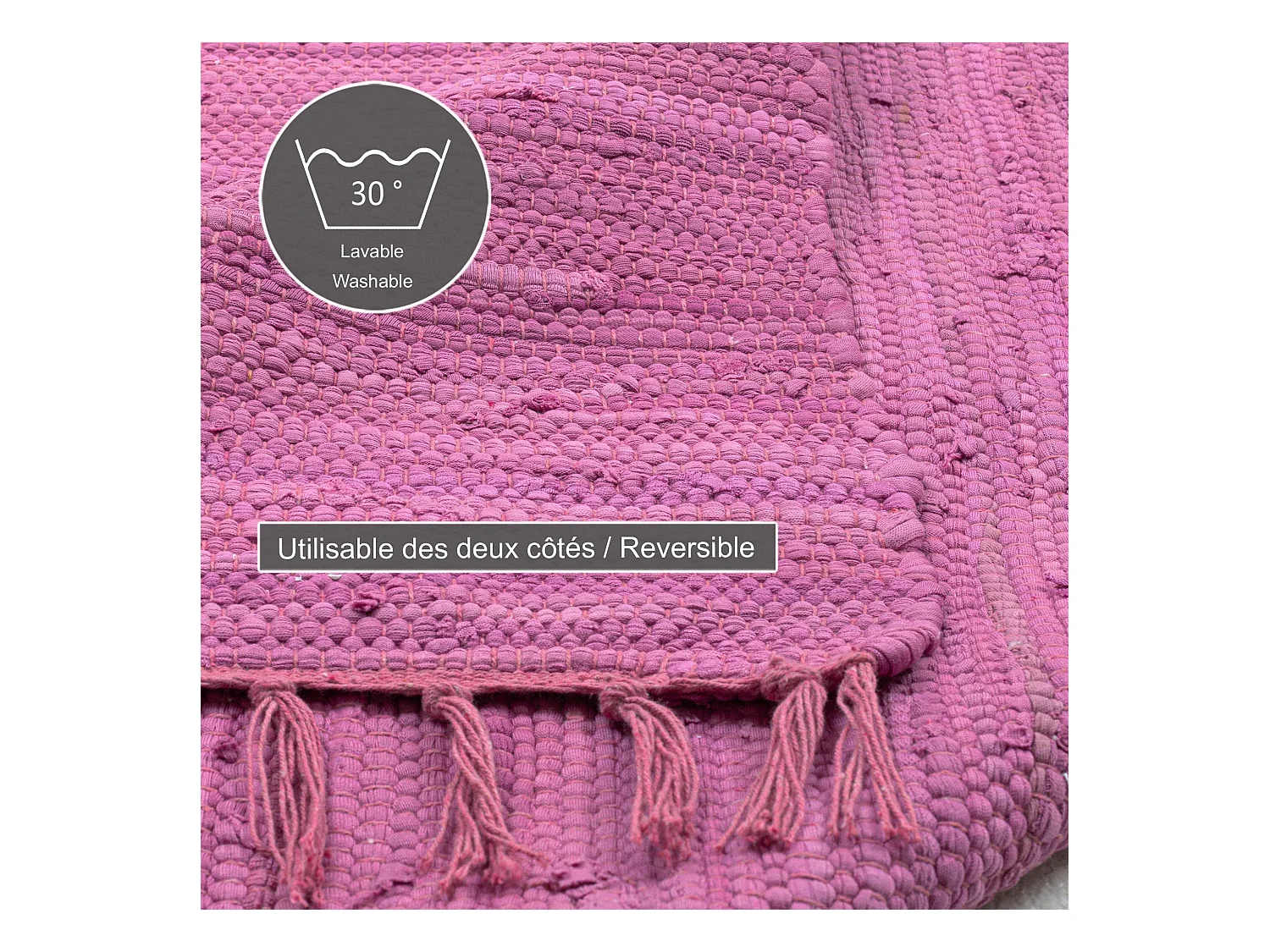 Baumwollteppich handgewebt und wendbar 40x60 cm Fuchisa Happy Cotton