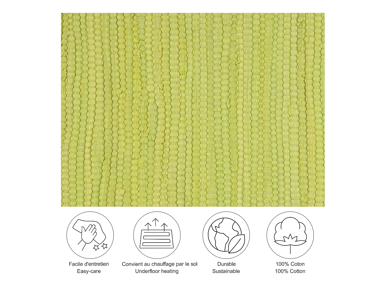 Tapis en coton tissé à la main et réversible 70x140 cm vert Happy Cotton