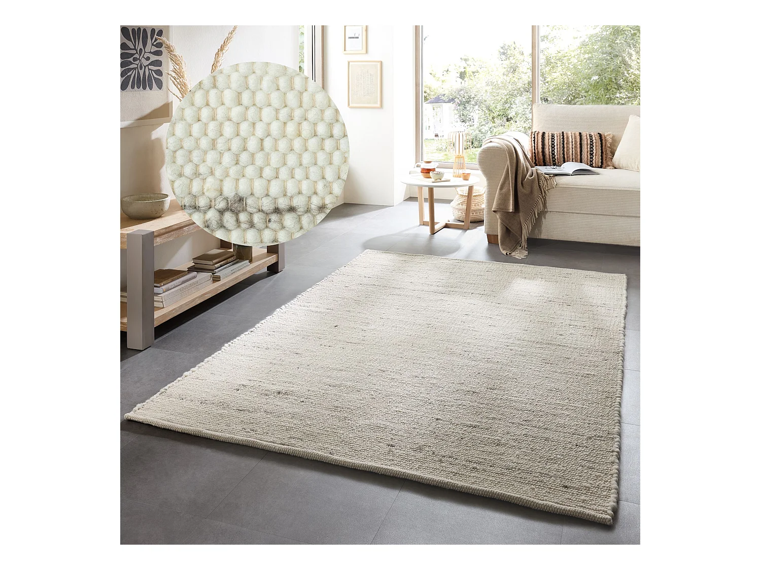 Tapis en laine tissé à la main réversible 160x230 cm natural gris Alm-Glück
