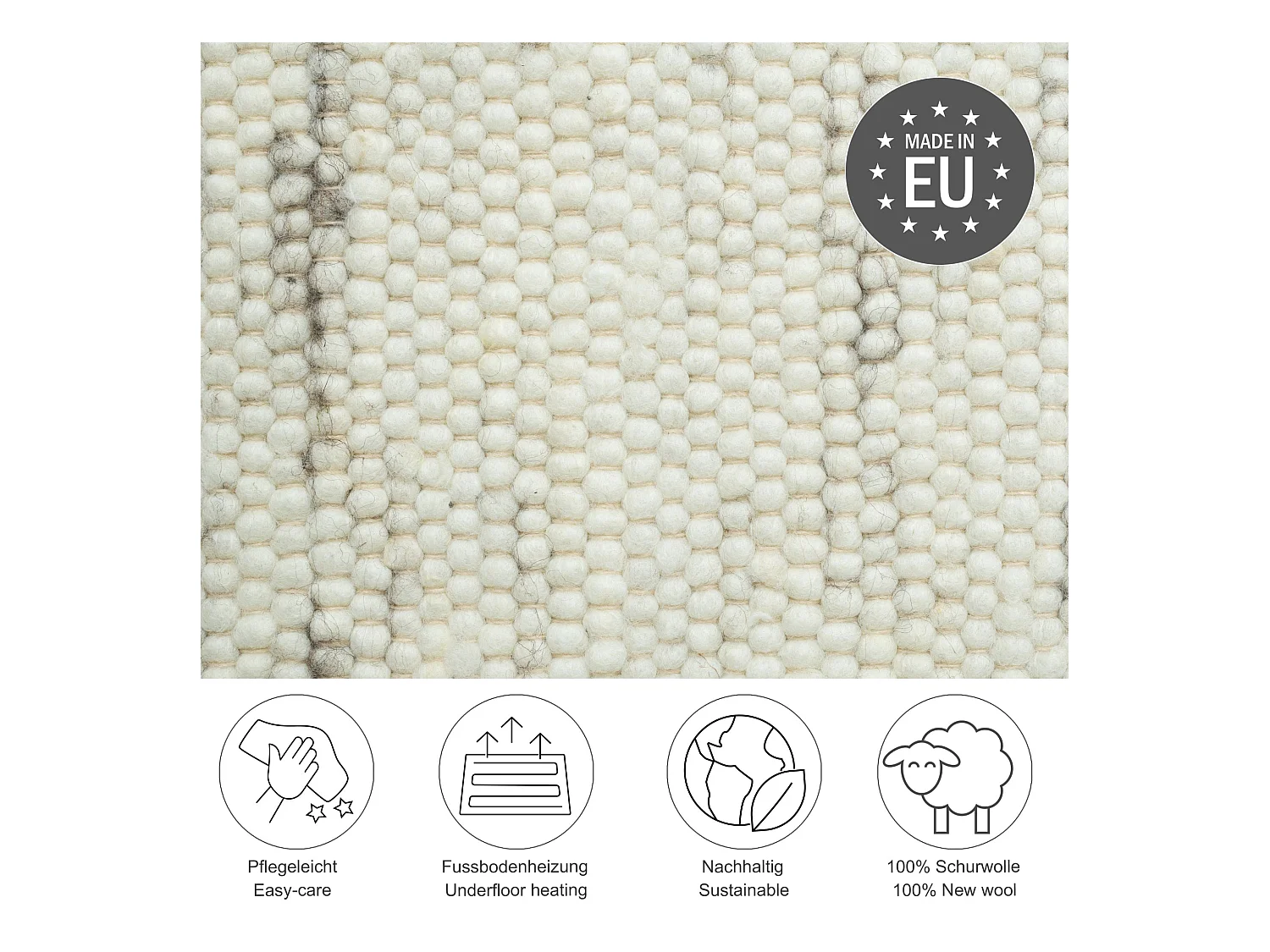 Tapis en laine tissé à la main réversible 160x230 cm natural gris Alm-Glück