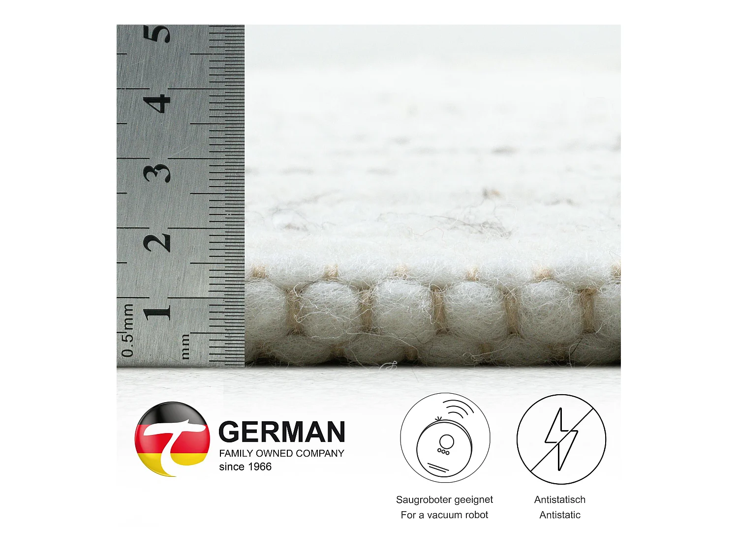 Tapis en laine tissé à la main réversible 160x230 cm natural gris Alm-Glück