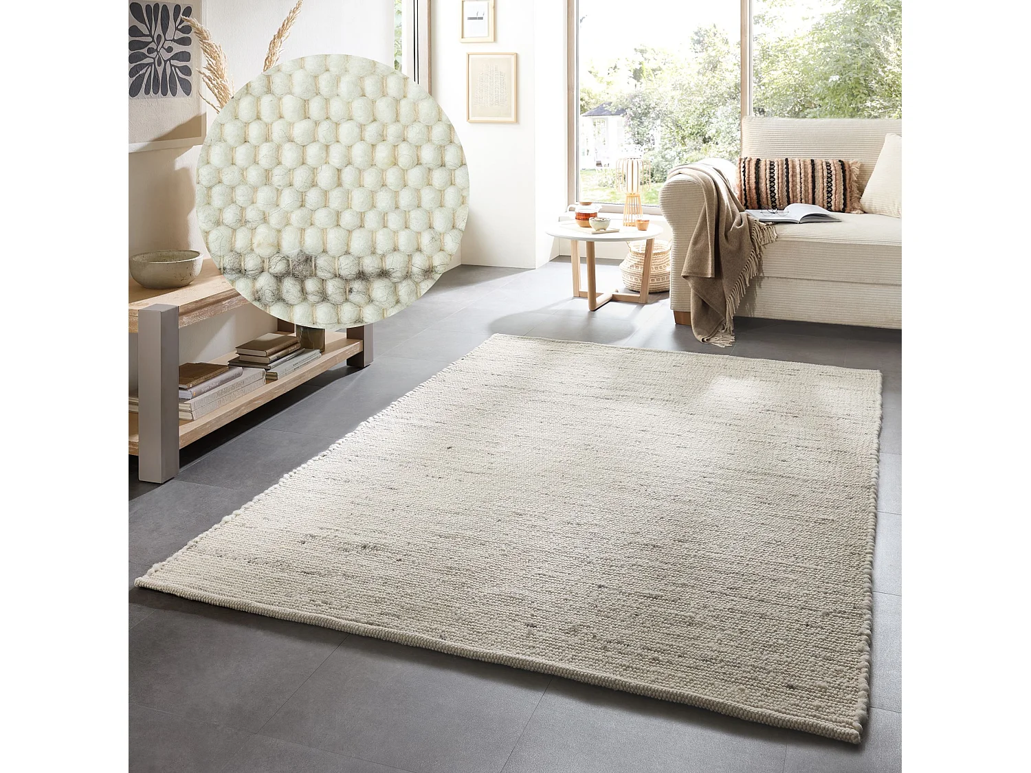 Wollteppich handgewebt wendbar 160x230 cm Natur Grau Alm-Glück