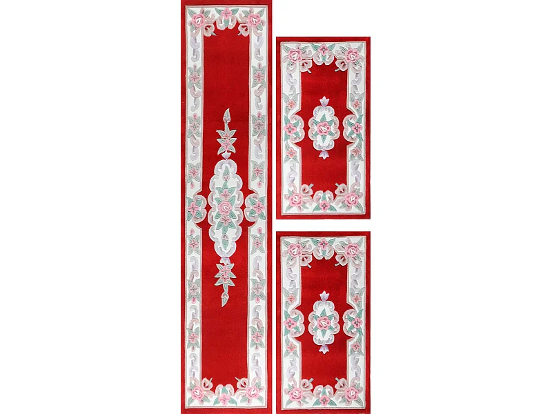 Handgetuft tapijt met rand in Aubusson-design  70x600 cm rood Ming