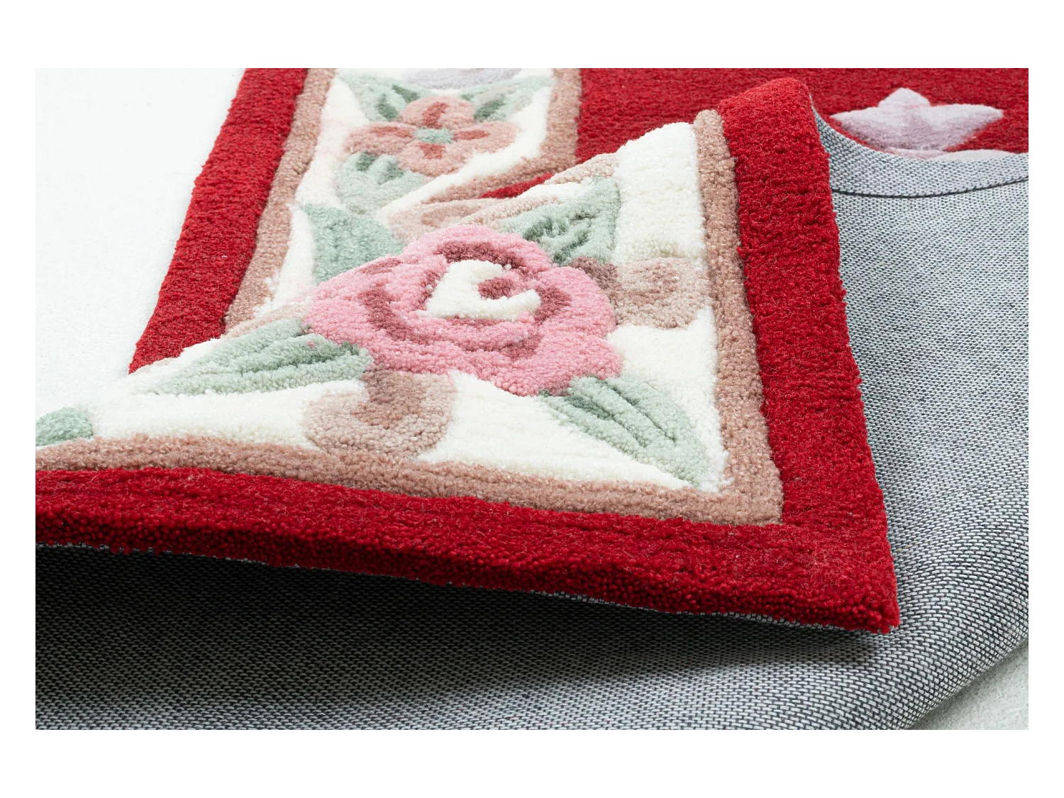 Tapis tufté à la main avec bordure, style Aubusson  70x600 cm rouge Ming