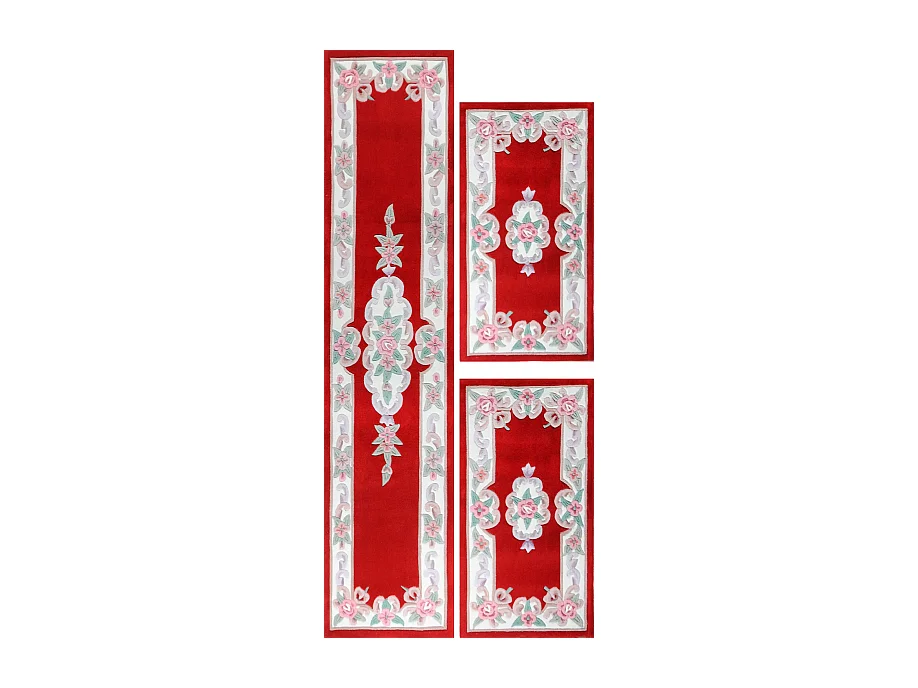 Tapis tufté à la main avec bordure, style Aubusson  70x600 cm rouge Ming