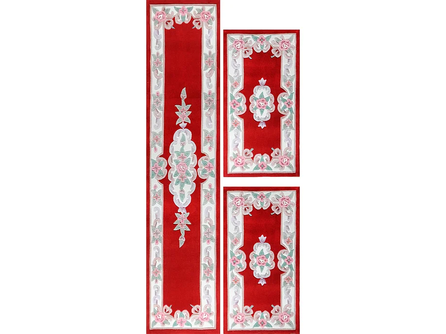 Tapis tufté à la main avec bordure, style Aubusson  70x600 cm rouge Ming