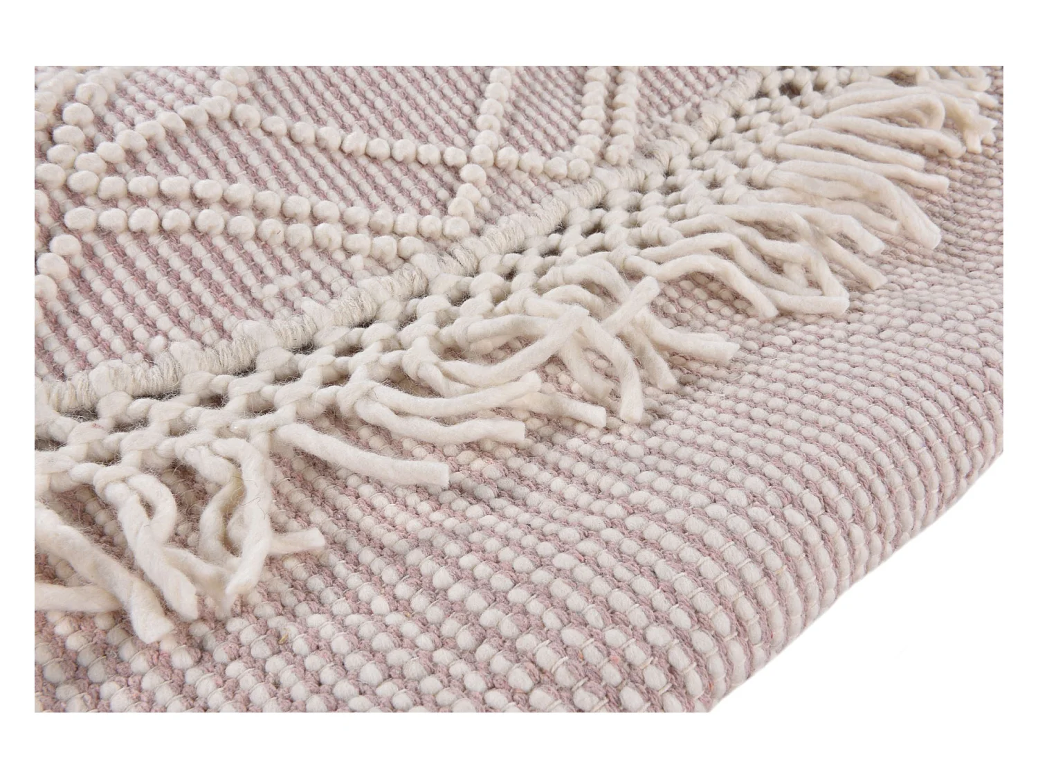 Tapis tissé à la main au design ethnique  140x140 cm rose Colored Macrame