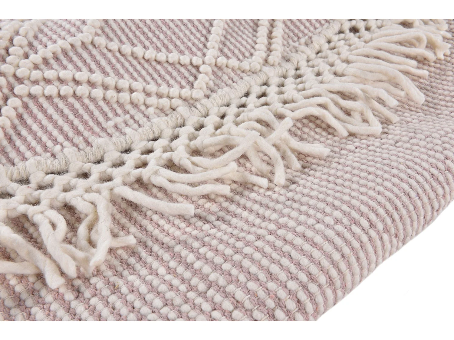 Handgewebter Teppich im Ethno Design 140x140 cm Rose Colored Macrame
