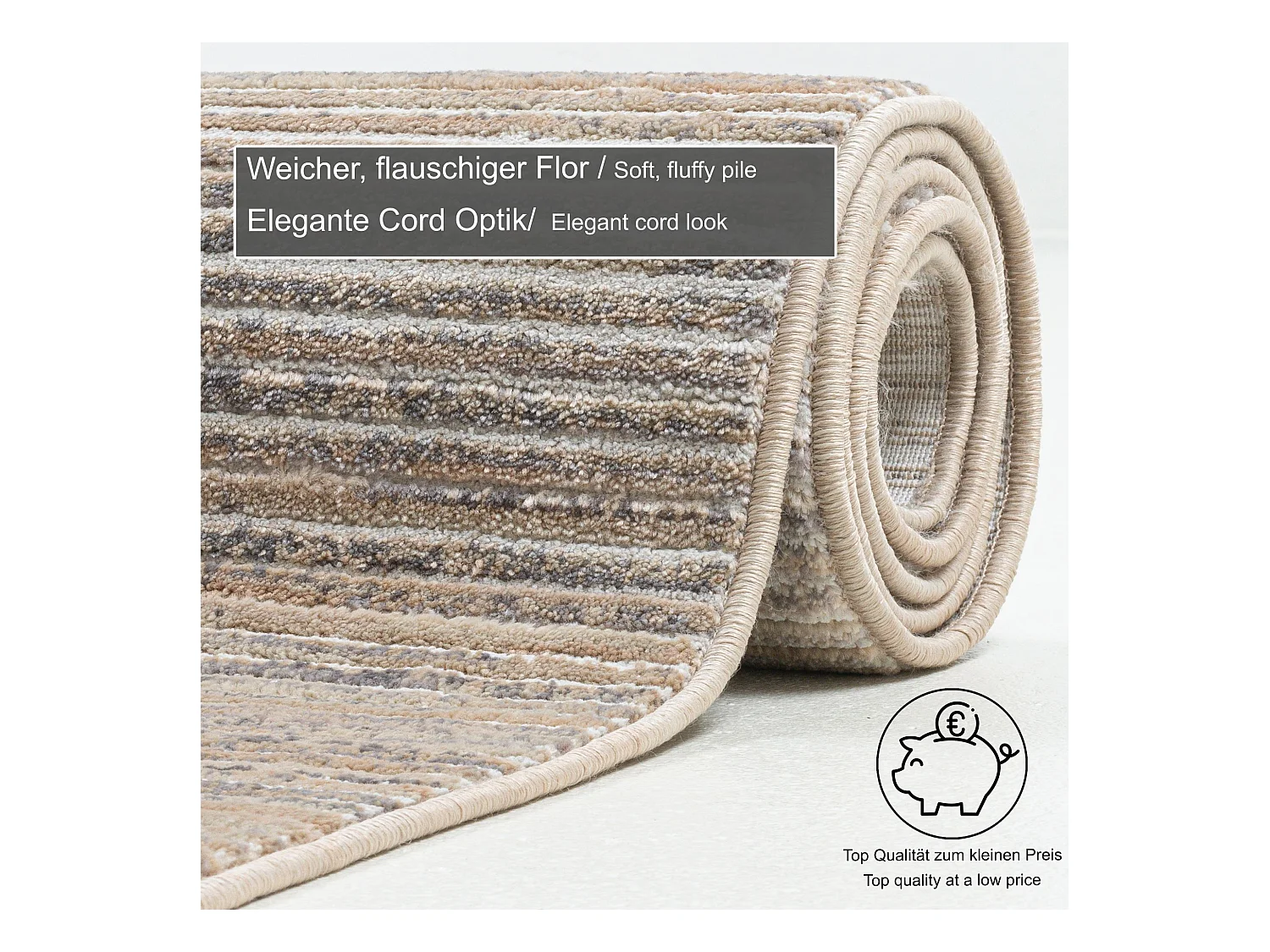 Flachgewebeteppich in Kort-Optik 80x150 cm Beige Corduletta