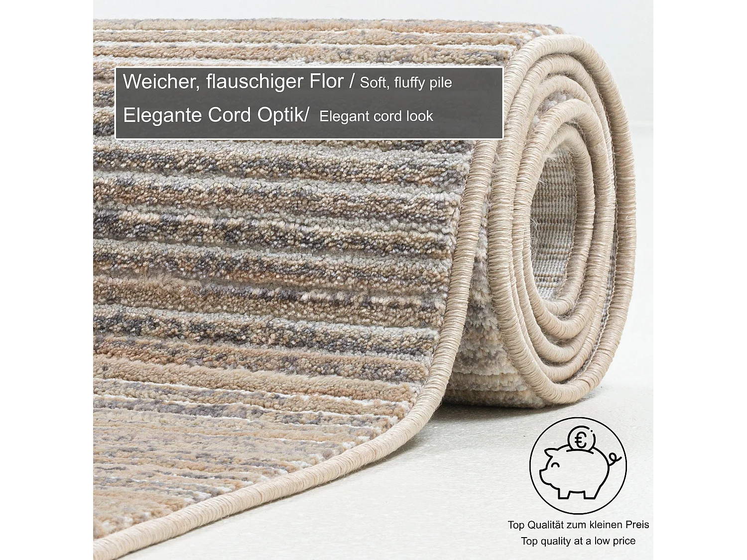 Tapis à tissage plat aspect court 80x150 cm beige Corduletta