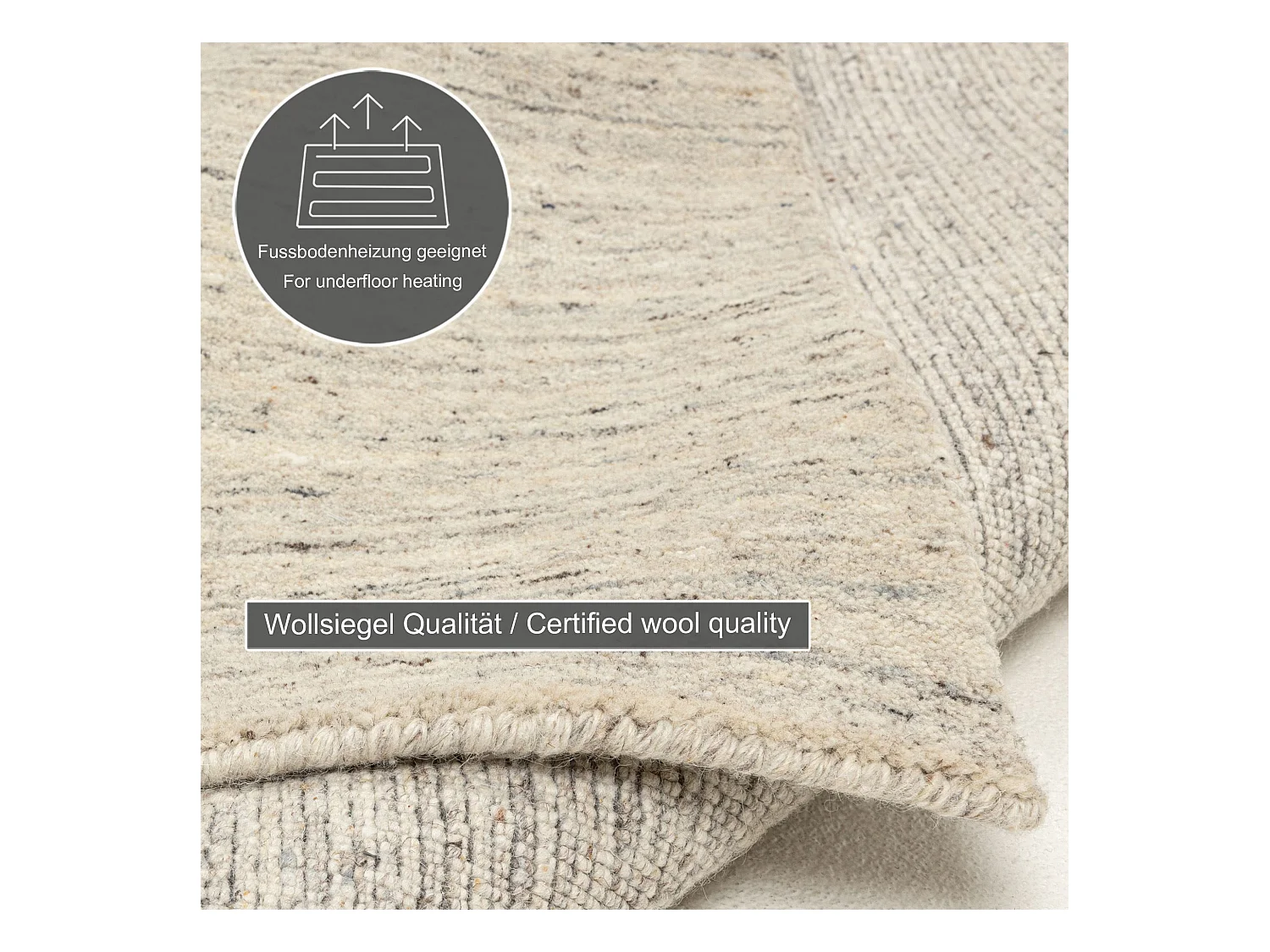 Handgewebter UNI Wollteppich 60x90 cm Natur Grau Pure