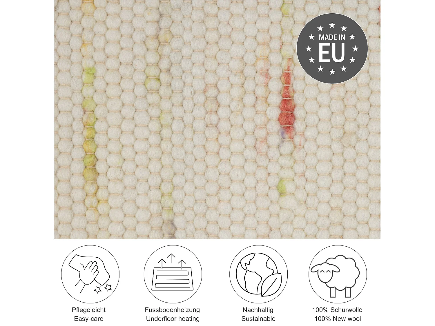 Tapis en laine réversible tissé à la main 140x200 cm multi pastel Alpen