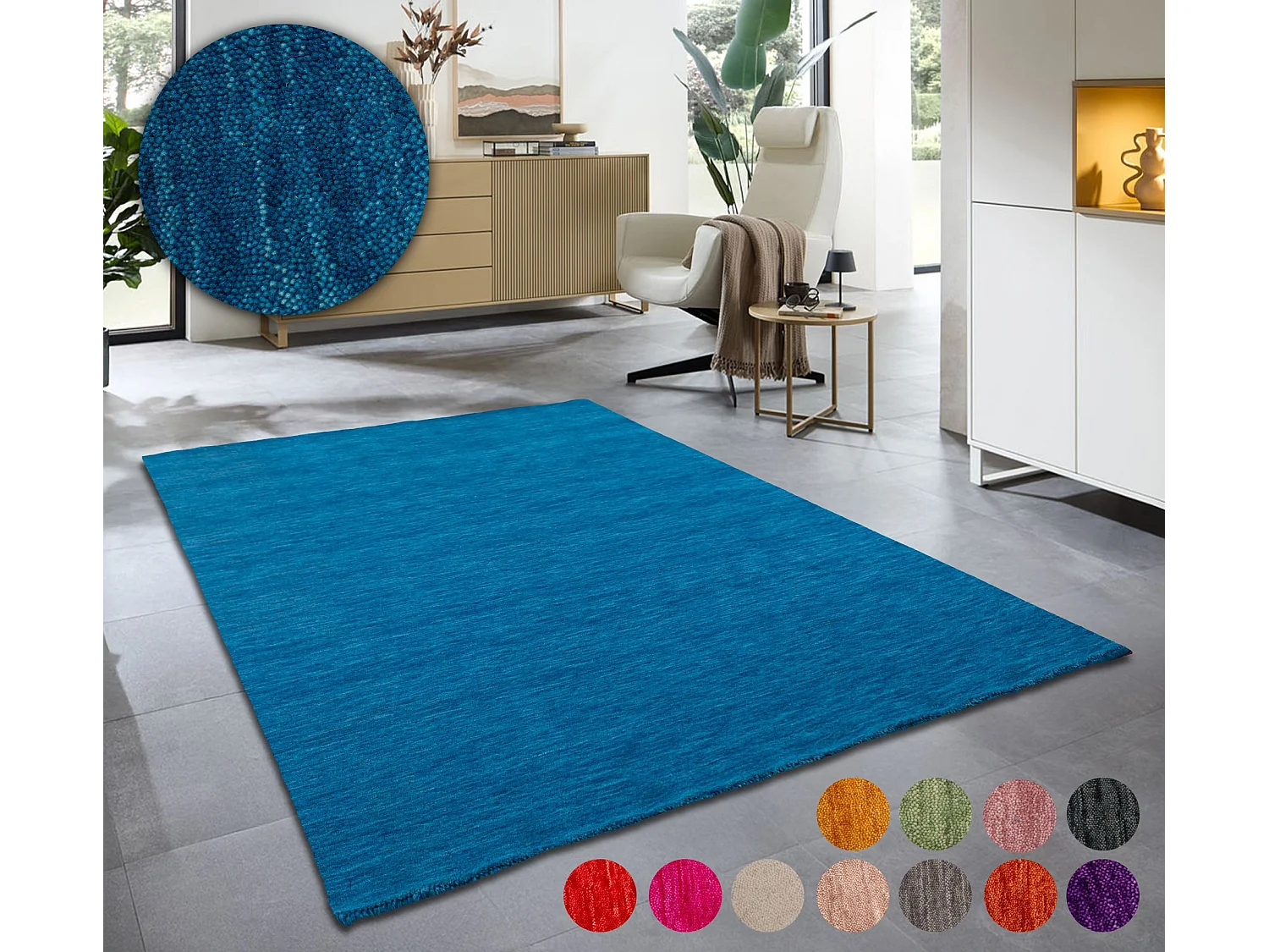Tapis UNI tissé à la main  190x290 cm bleu Holi