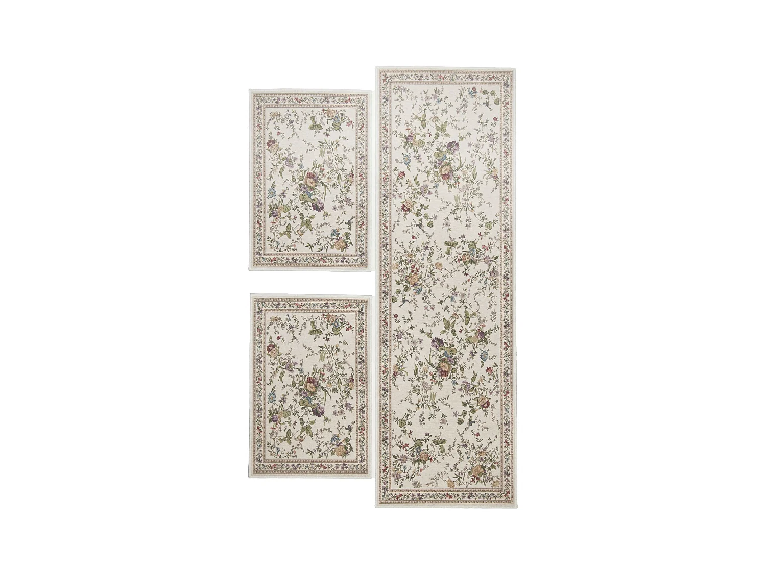 Tapis avec bordure et motif floral 70x400 cm crème Flomi
