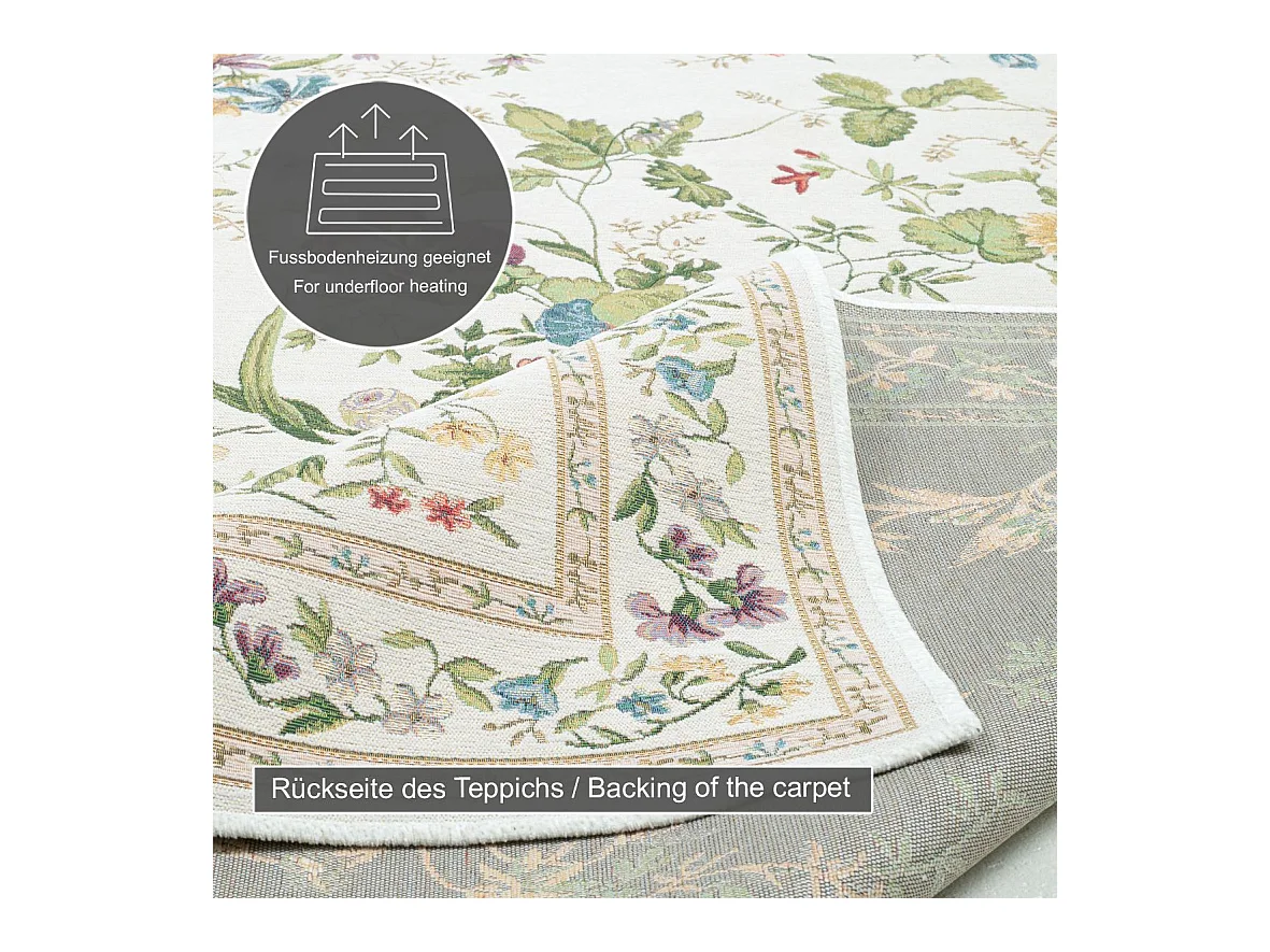 Tapis avec bordure et motif floral 70x400 cm crème Flomi