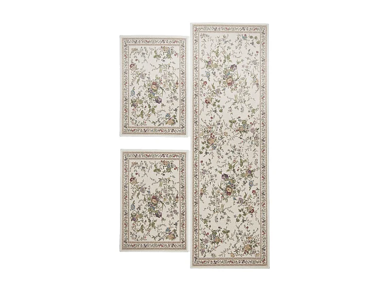 Tapis avec bordure et motif floral 70x400 cm crème Flomi