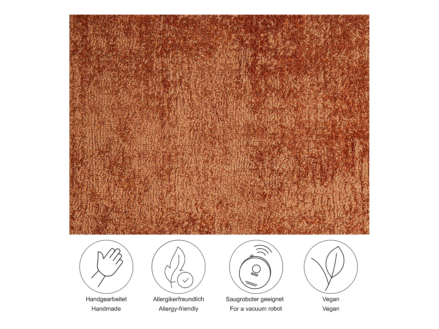 Tapis tissé à la main en viscose120x120 cm cuivre Star