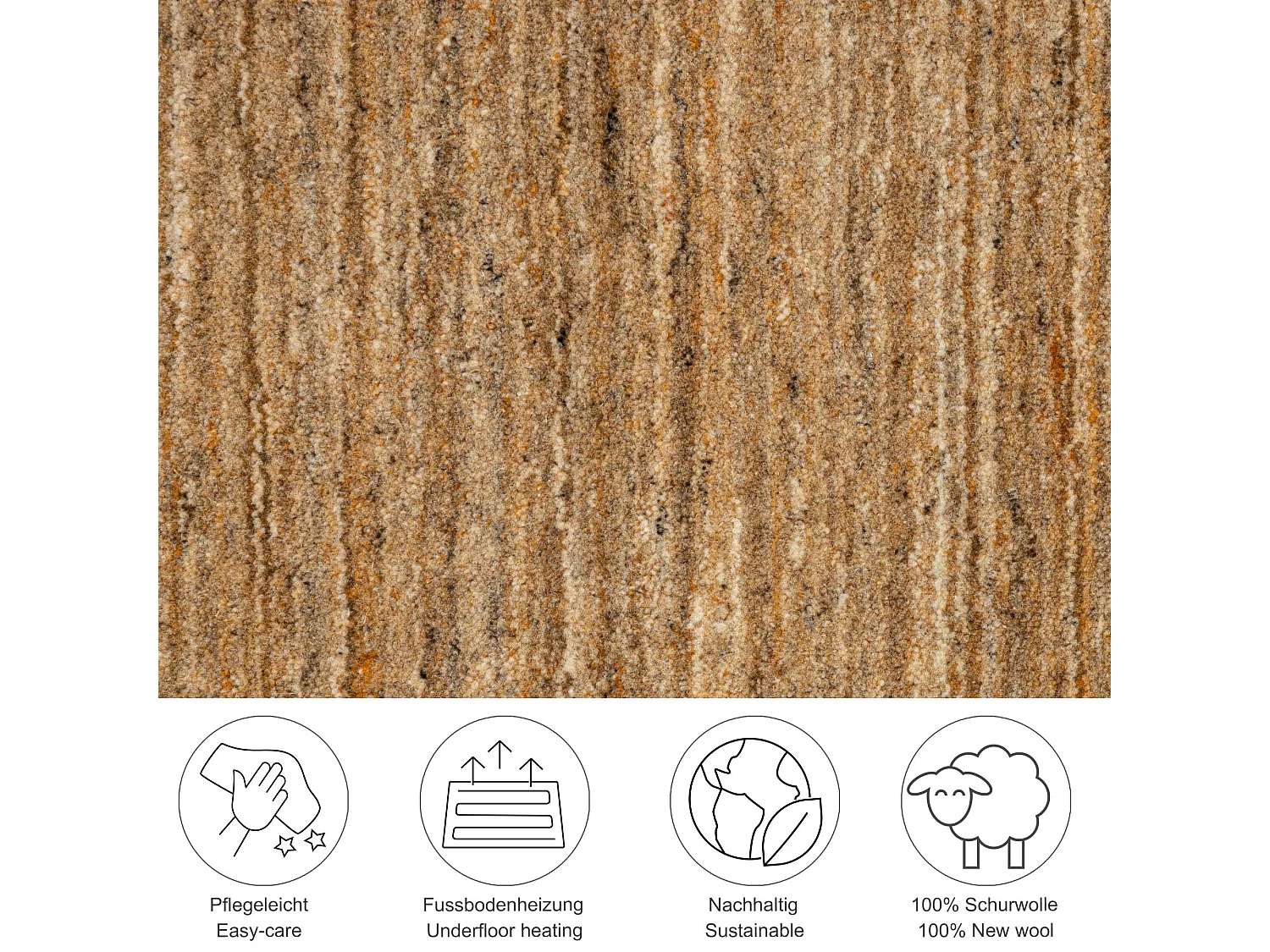 Tapis en laine UNI tissé à la main 140x200 cm ocre Pure