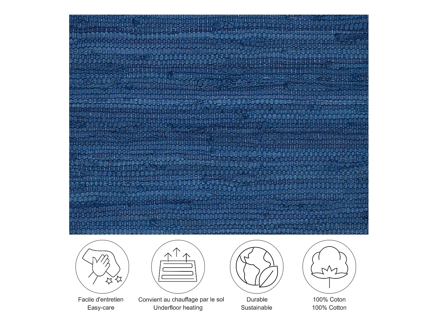 Tapis en coton tissé à la main et réversible 40x60 cm bleu Happy Cotton