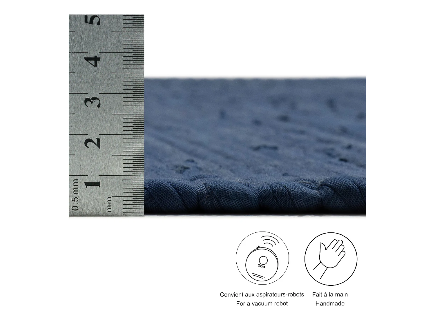 Tapis en coton tissé à la main et réversible 40x60 cm bleu Happy Cotton