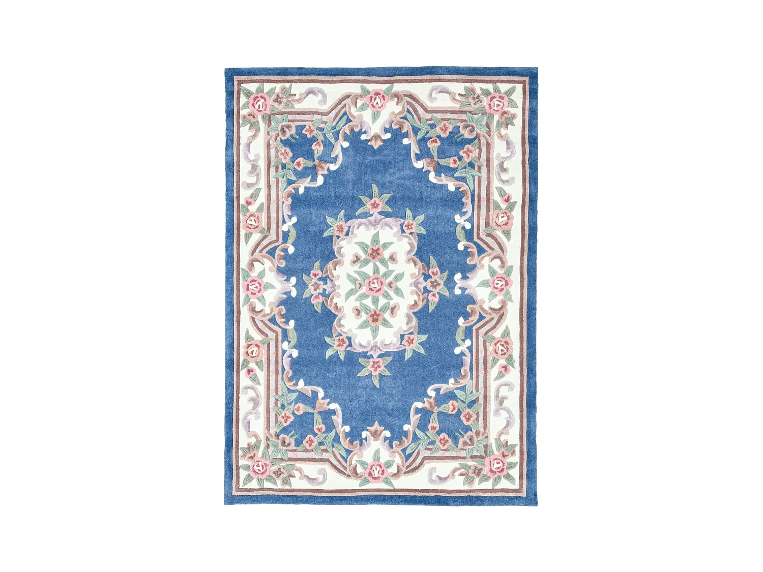 Tapis tufté à la main avec bordure, style Aubusson  160x230 cm bleu Ming