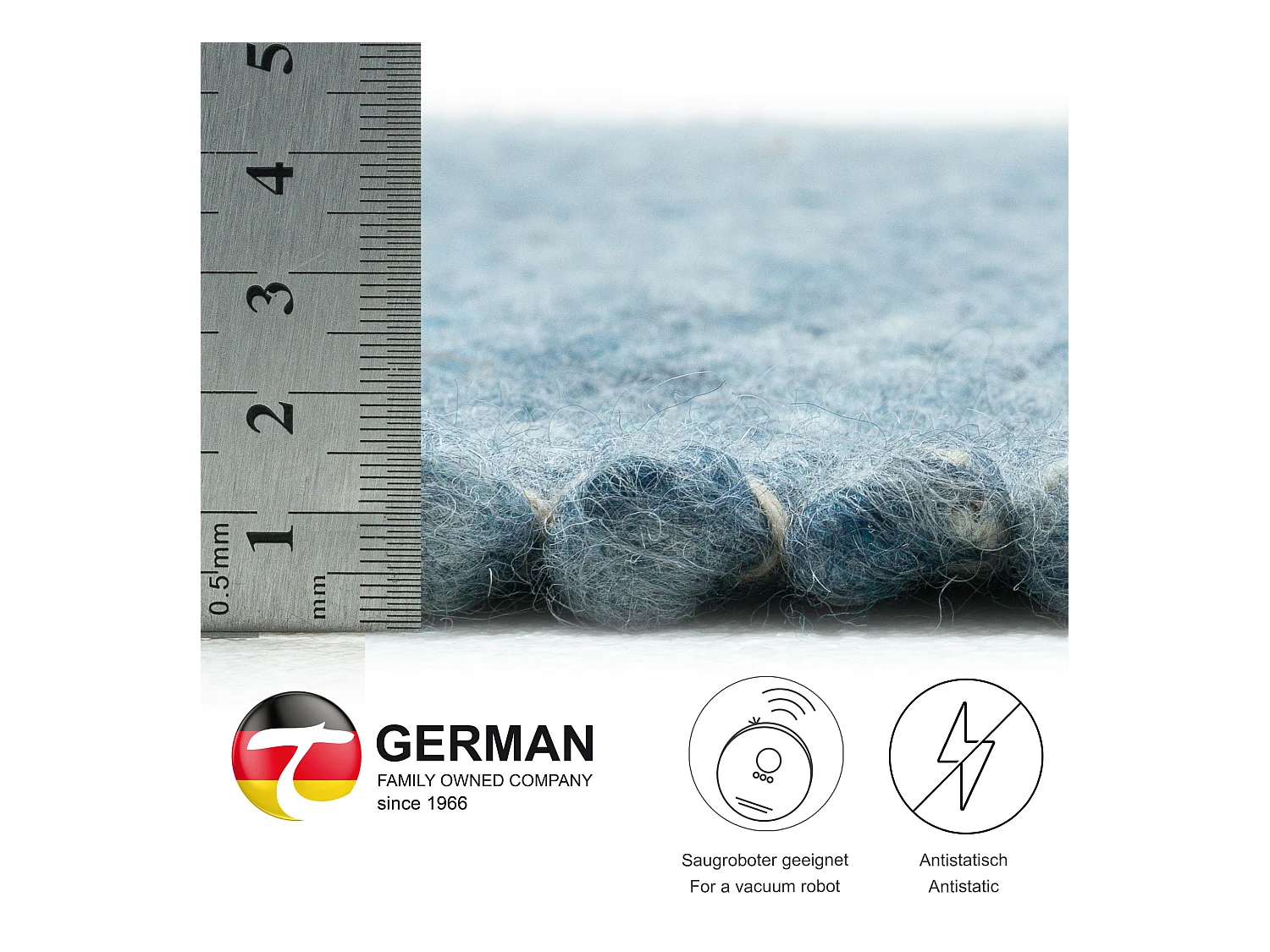 Tapis en laine réversible tissé à la main 190x290 cm bleu Alpen