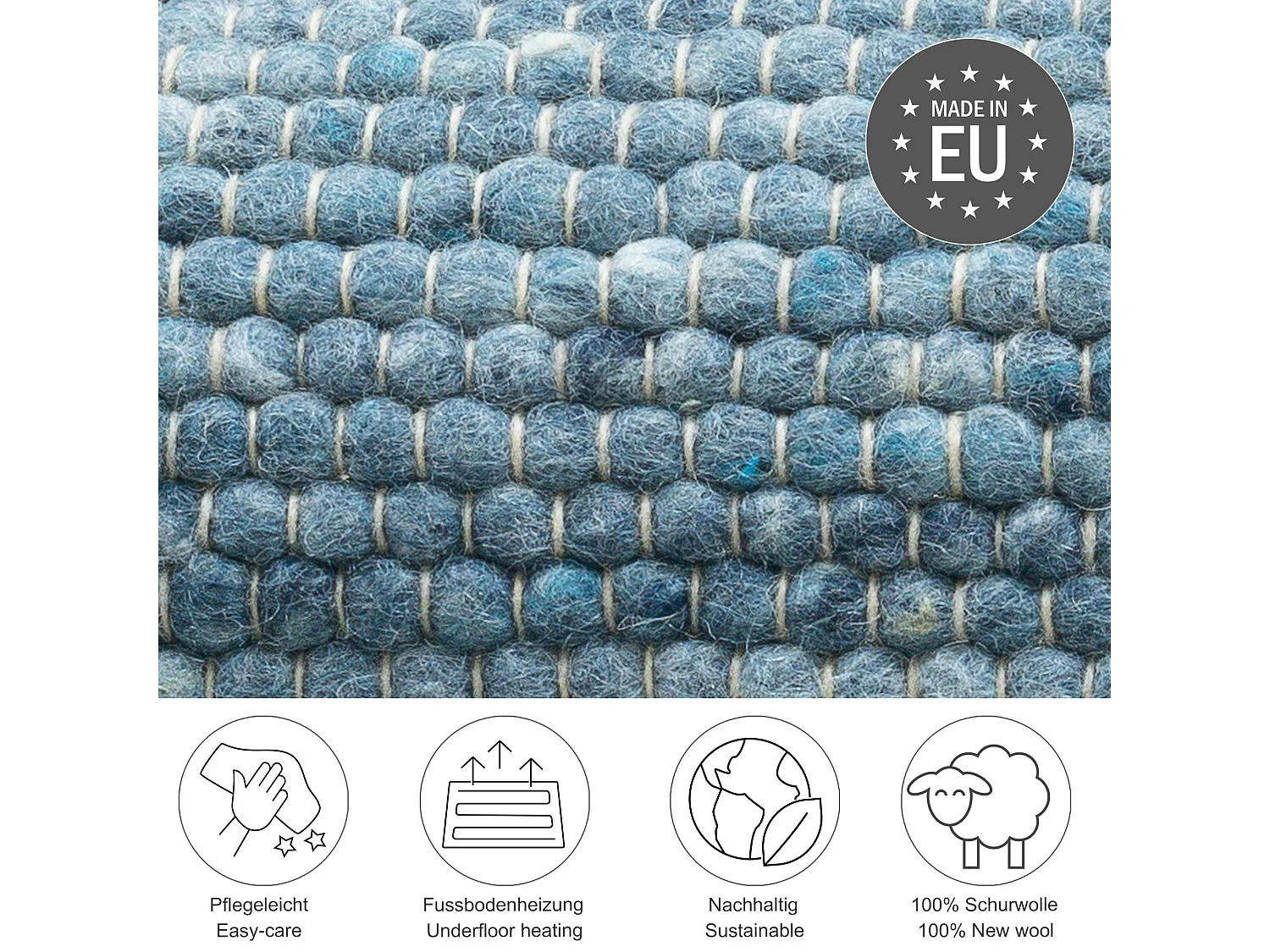 Tapis en laine réversible tissé à la main 190x290 cm bleu Alpen