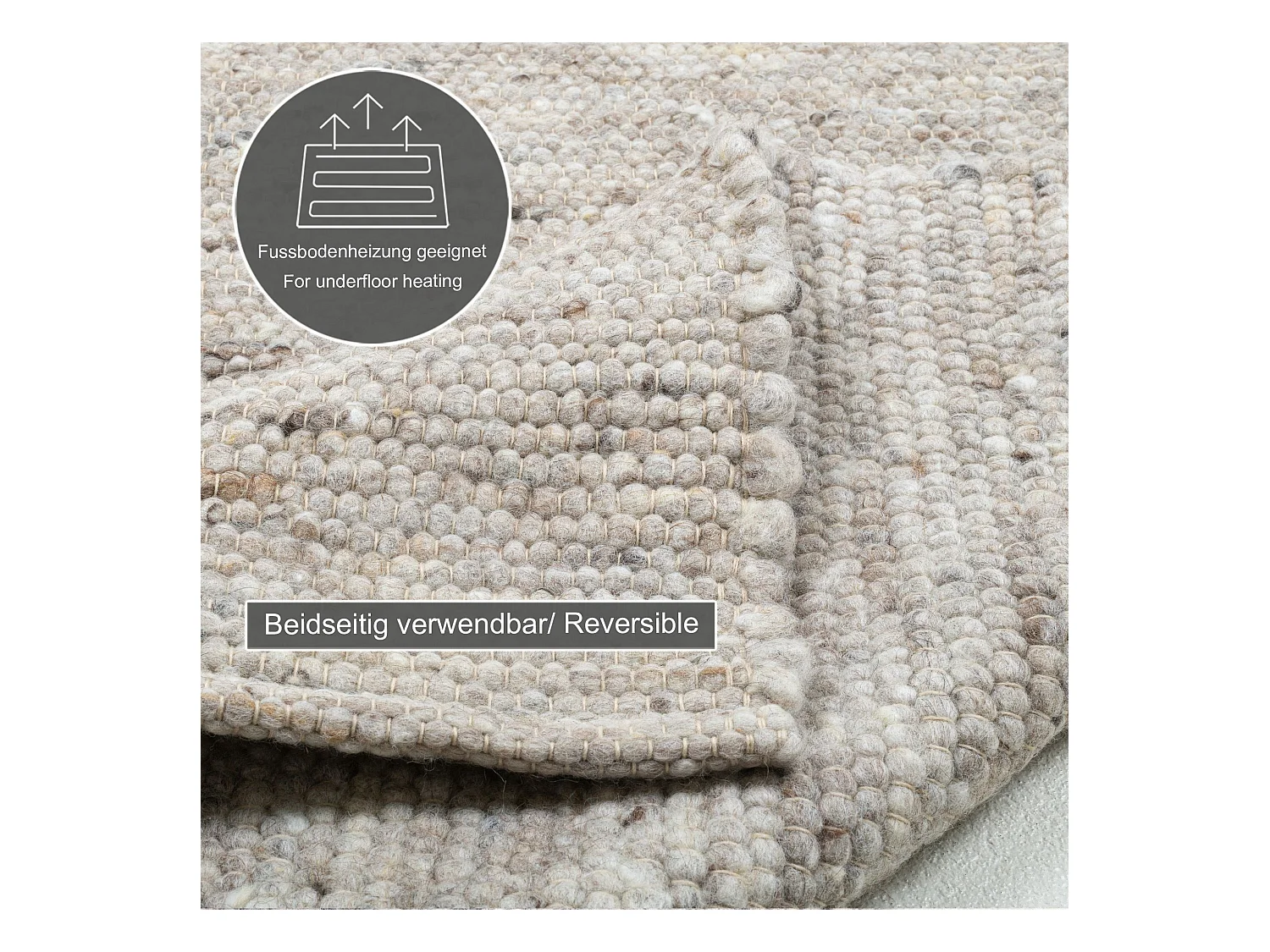 Tapis en laine tissé à la main réversible 140x200 cm sable multi Alm-Glück