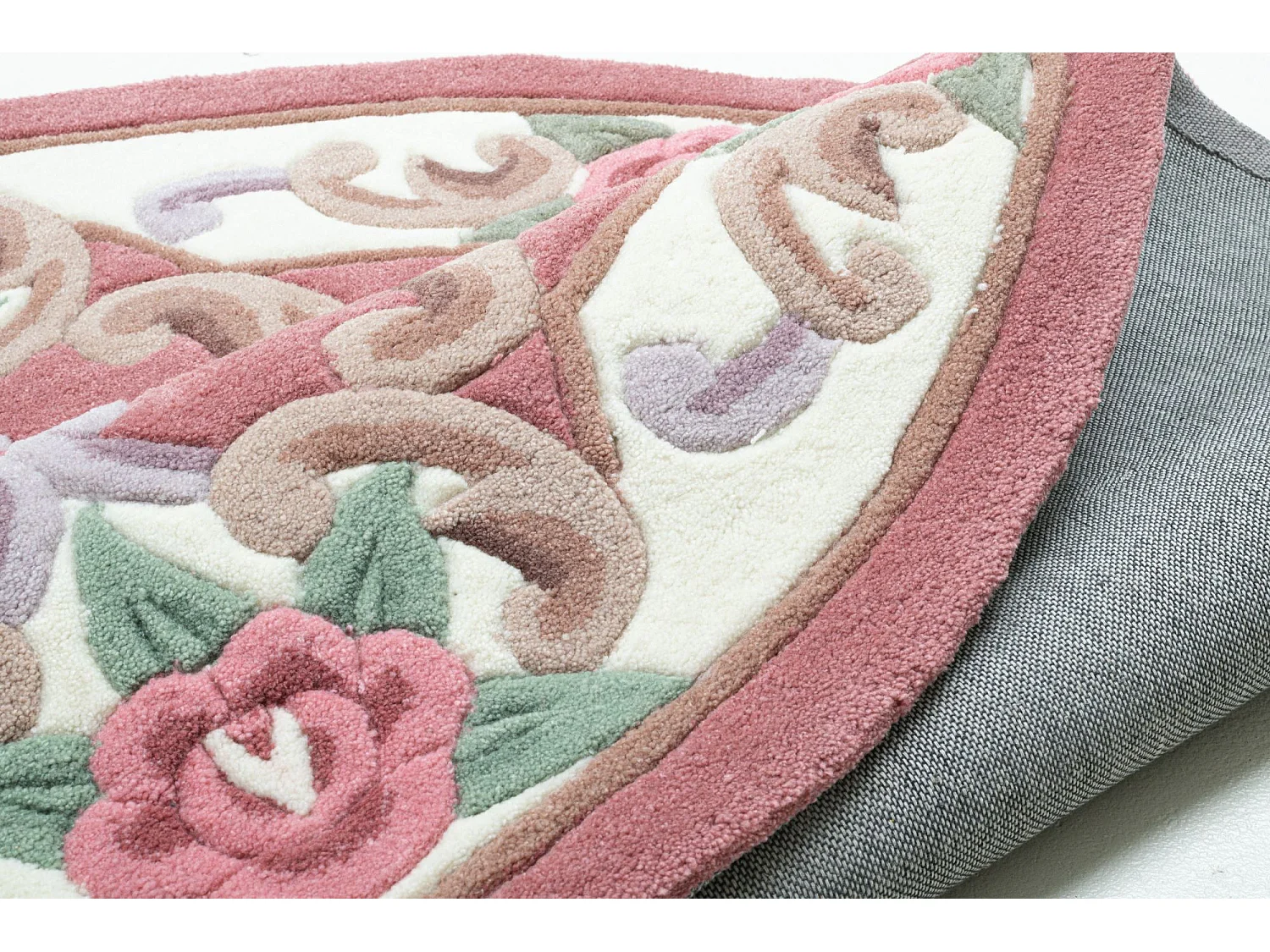 Tapis tufté à la main avec bordure, style Aubusson  190x190 cm rose Ming
