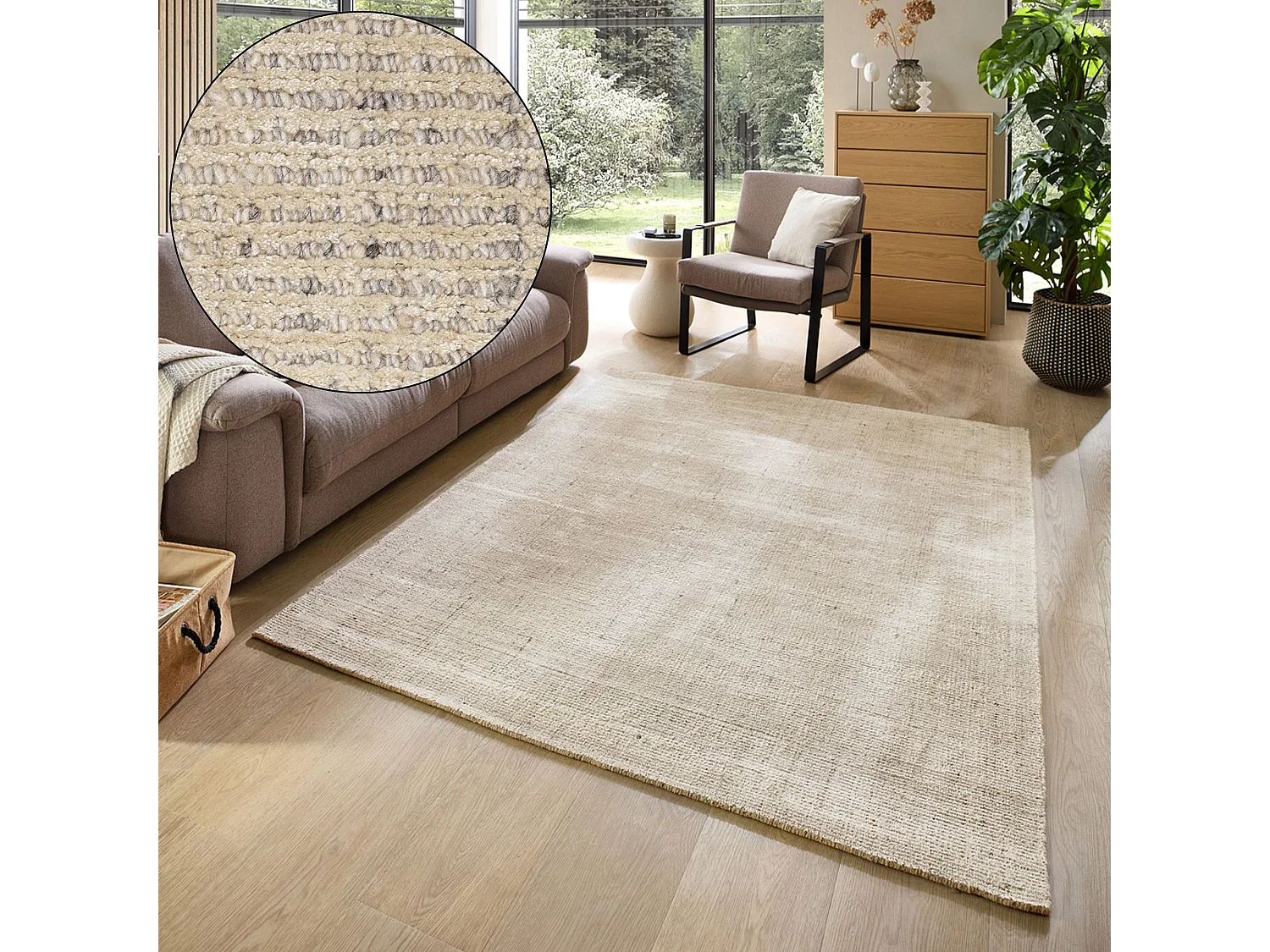 Tapis UNI rayé en viscose et laine 120x180 cm beige Venus