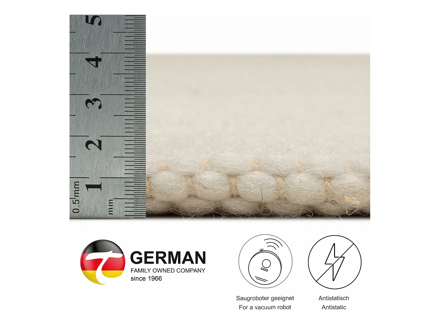 Tapis en laine réversible tissé à la main 120x180 cm natural blanc Alpen