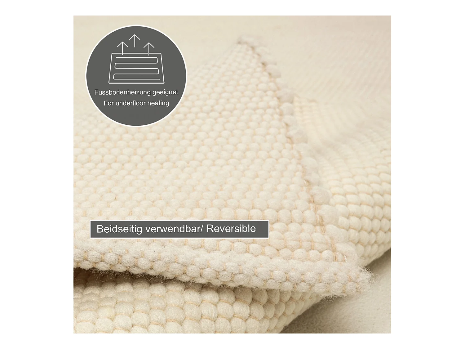 Tapis en laine réversible tissé à la main 120x180 cm natural blanc Alpen