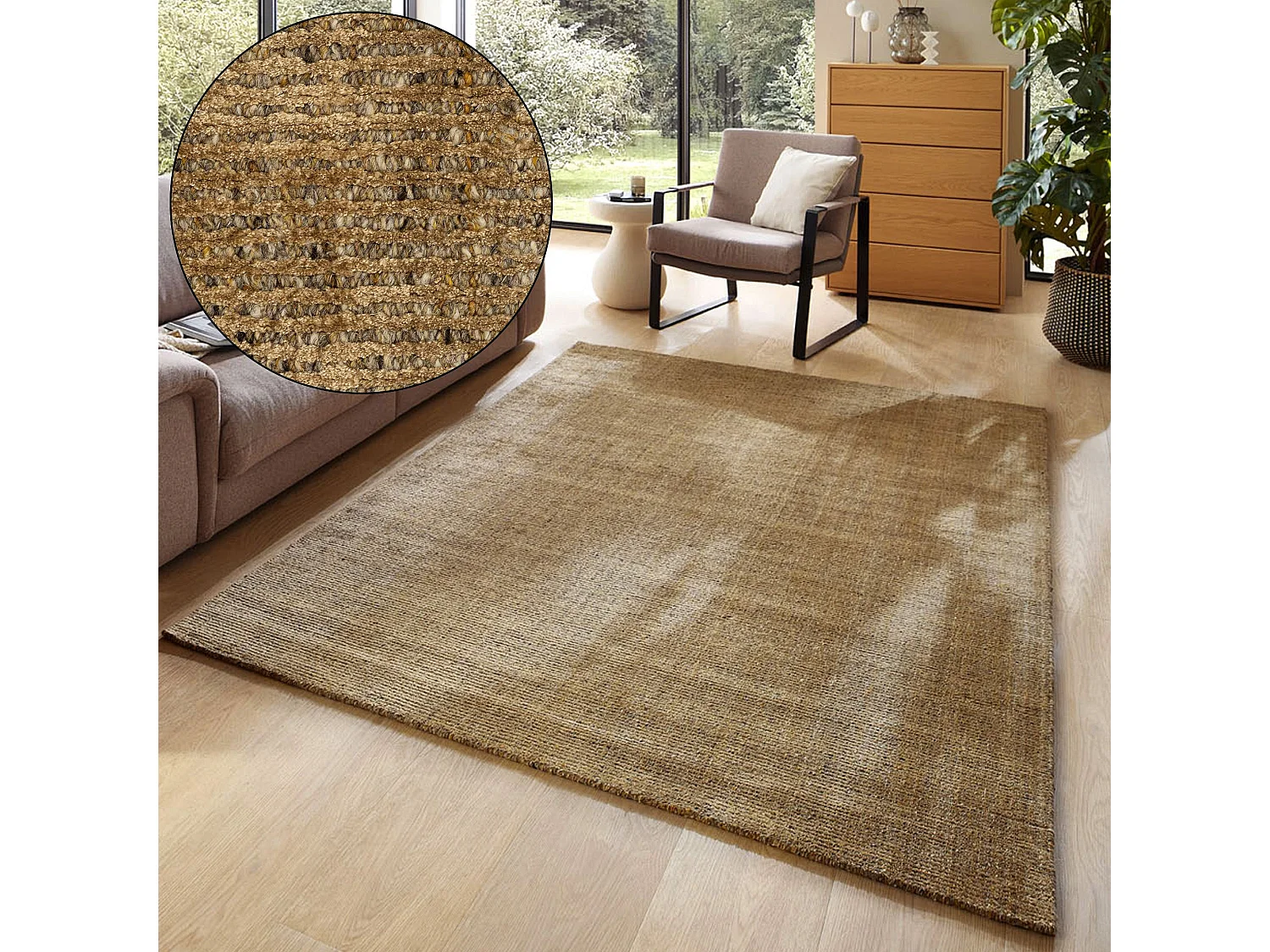 Tapis UNI rayé en viscose et laine 170x240 cm or Venus