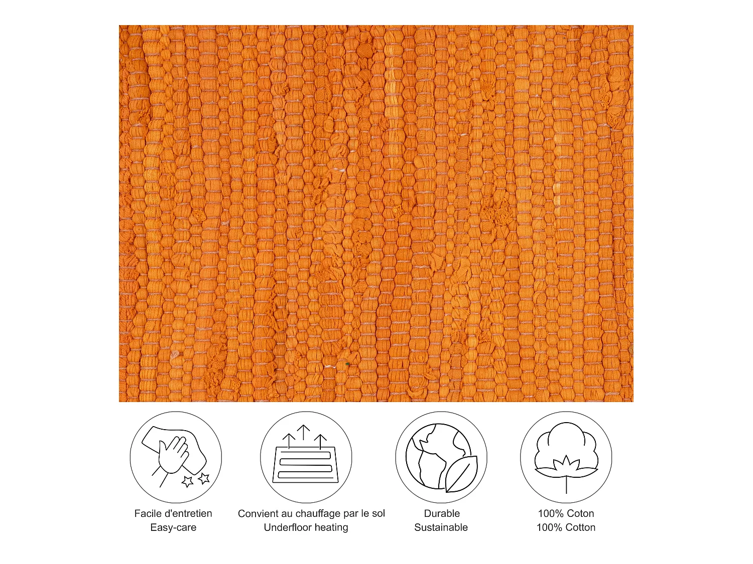 Baumwollteppich handgewebt und wendbar 40x60 cm Terrakotta Happy Cotton