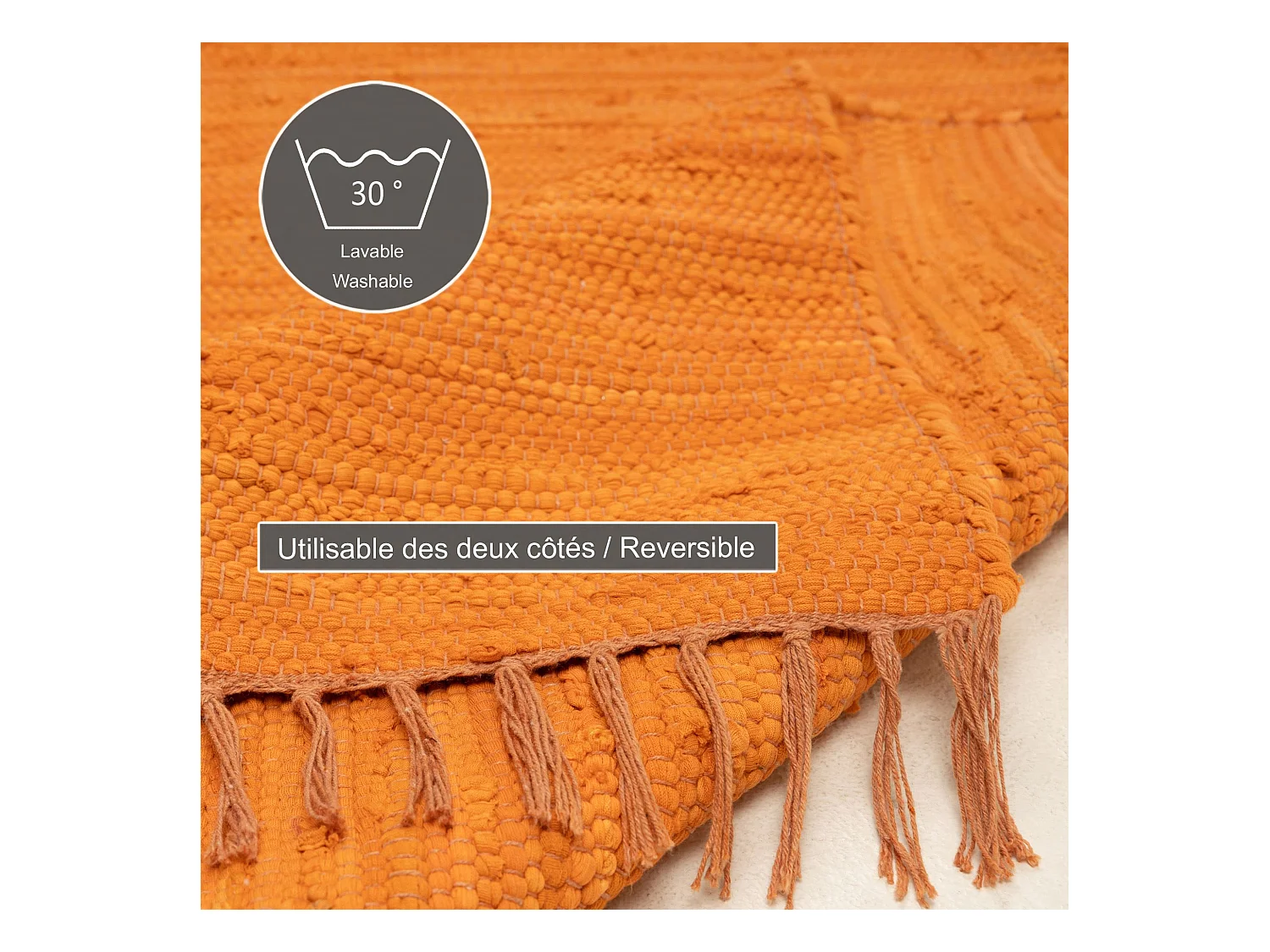 Baumwollteppich handgewebt und wendbar 40x60 cm Terrakotta Happy Cotton