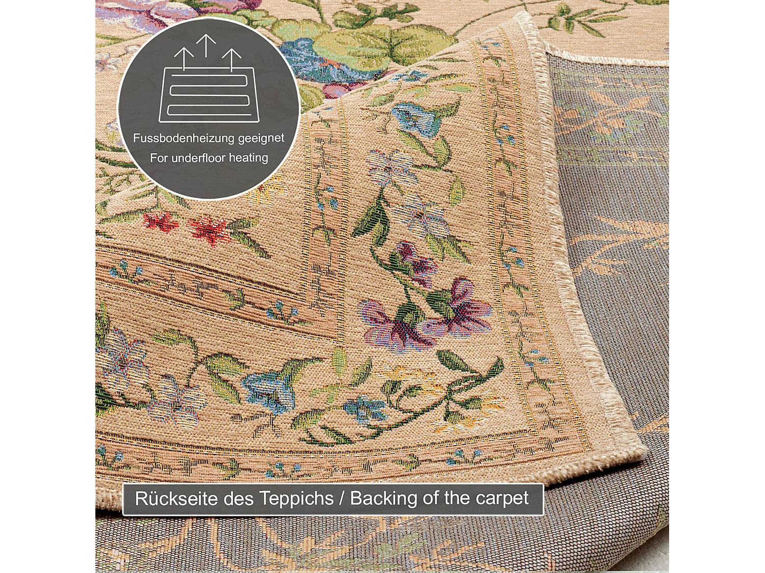 Tapis avec bordure et motif floral 200x290 cm beige Flomi