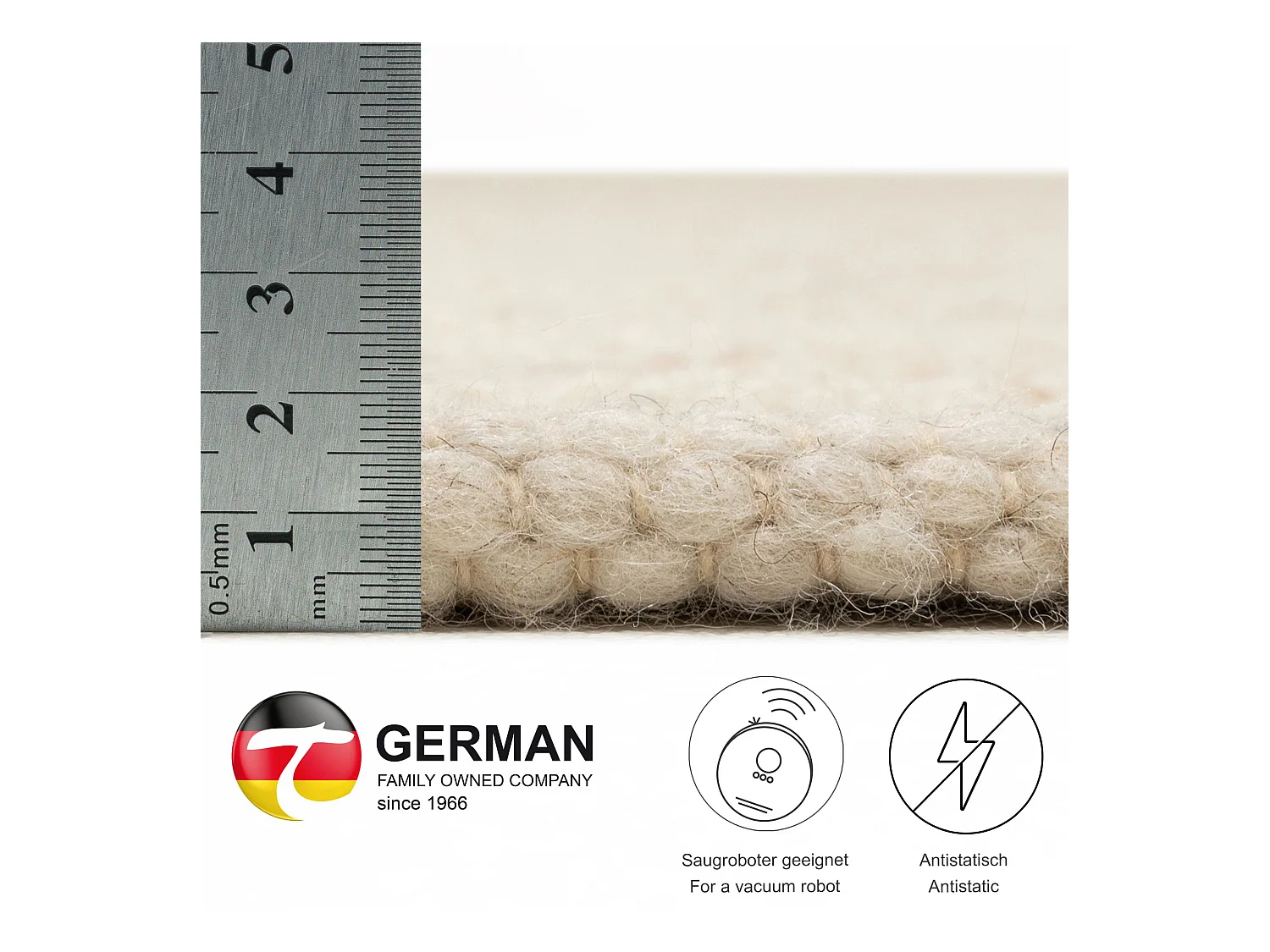 Handgewebter wendbarer Wollteppich 190x290 cm Natur Alpen