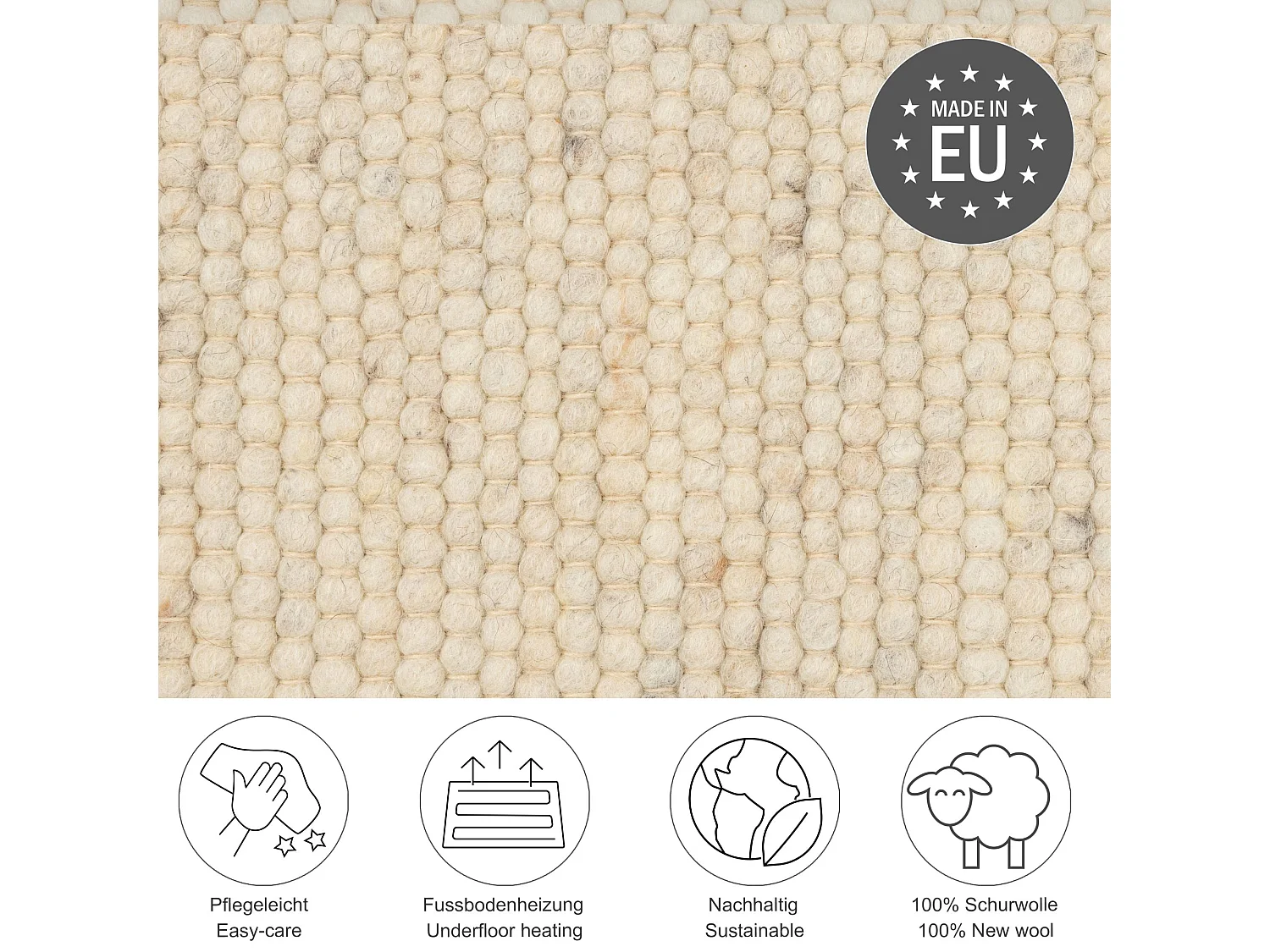 Tapis en laine réversible tissé à la main 190x290 cm natural Alpen