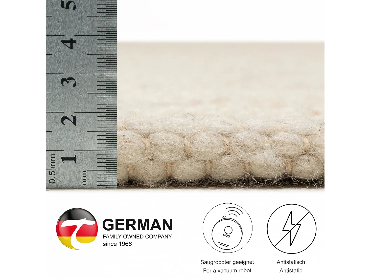 Tapis en laine réversible tissé à la main 190x290 cm natural Alpen