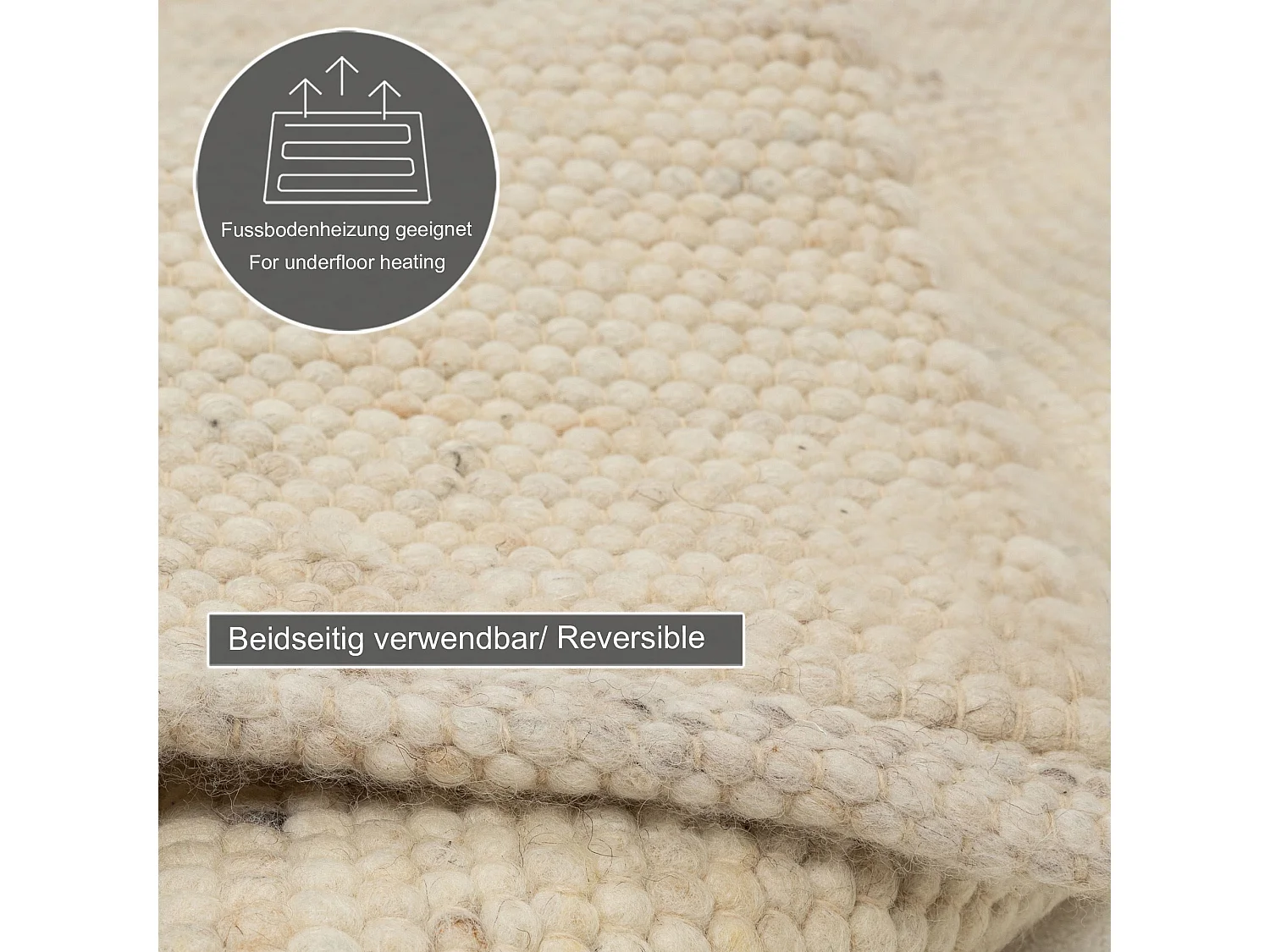 Tapis en laine réversible tissé à la main 190x290 cm natural Alpen