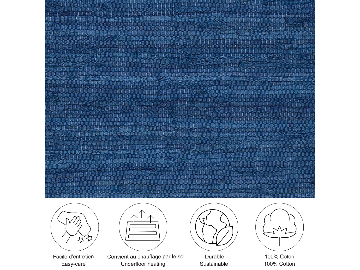 Alfombra de algodón tejida a mano y reversible 60x120 cm Azul Happy Cotton