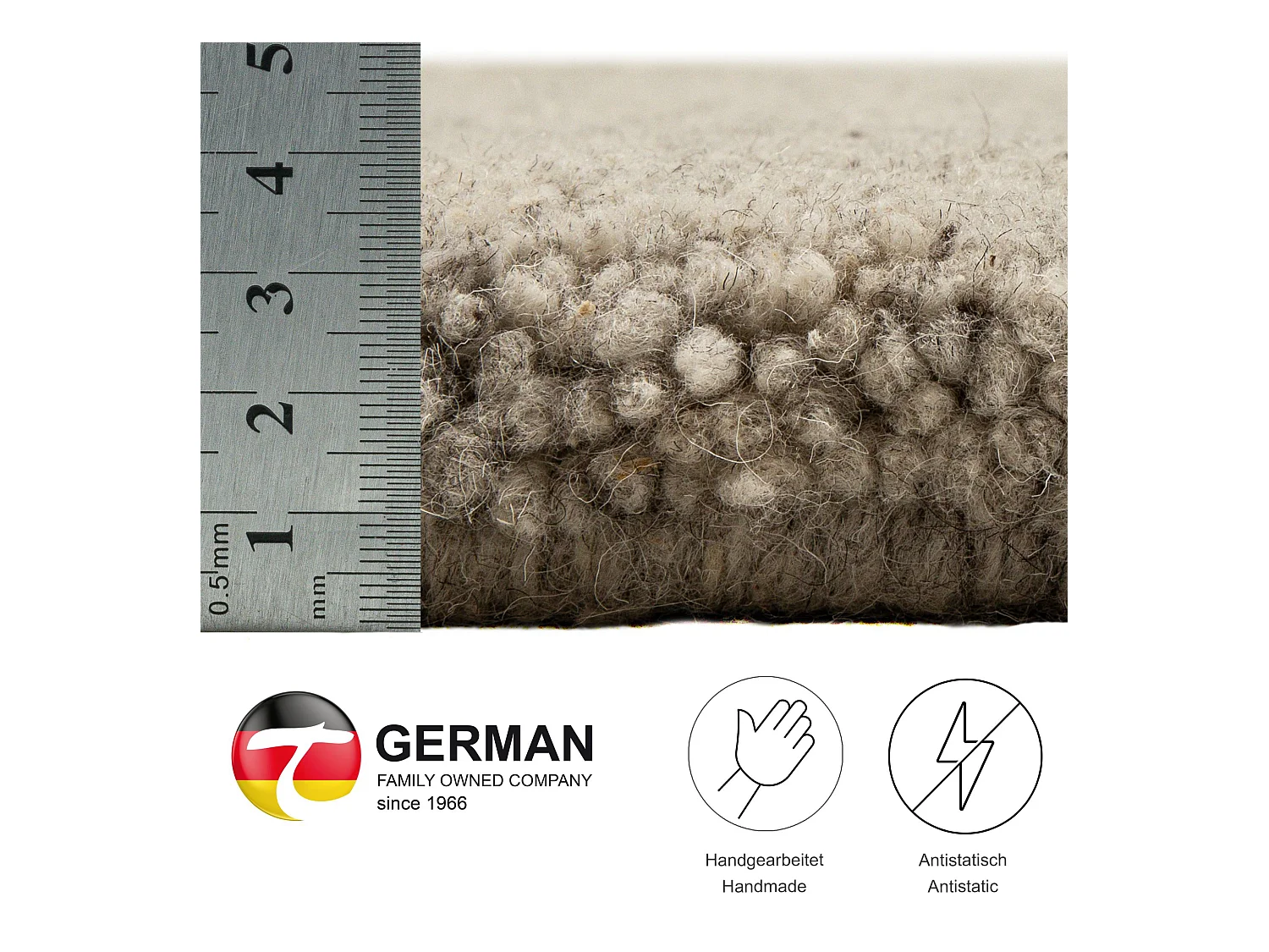 Handgeknüpfter Berberteppich aus Wolle 60x120 cm Sand Taza Royal