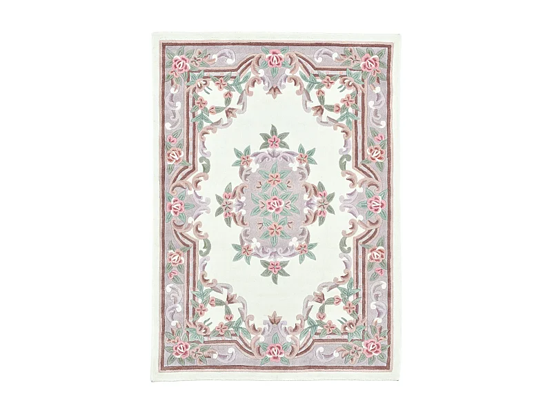 Handgetufteter Teppich mit Bordüre im Aubusson Design 160x230 cm Beige Ming