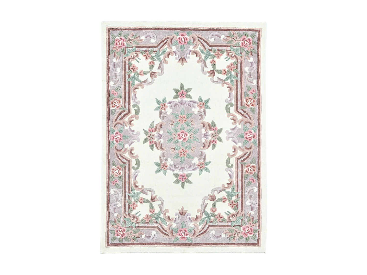 Tapis tufté à la main avec bordure, style Aubusson  160x230 cm beige Ming