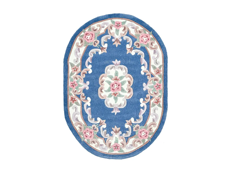 Tapis tufté à la main avec bordure, style Aubusson  190x290 cm bleu Ming